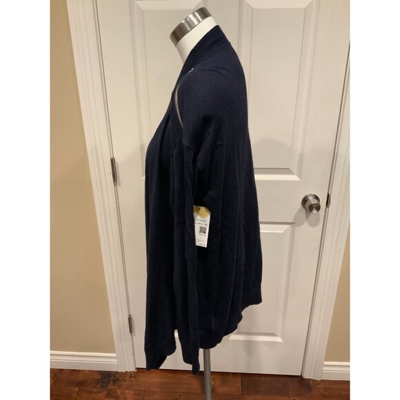 Michael Kors Navy Blue Open Front Cardigan Sweater W/ Zipper Shoulder, Size M - Picture 5 of 7